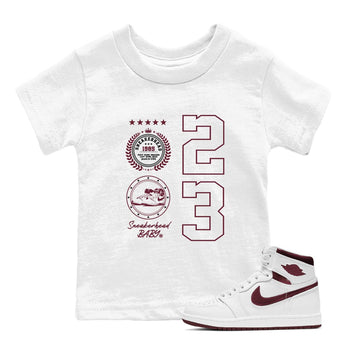Air Jordan 1 High OG Metallic Burgundy shirts to match jordans Sneaker Emblem sneaker match tees Air Jordan 1 Metallic Burgundy SNRT Sneaker Tees streetwear brand Baby and Youth White 1 cotton tee