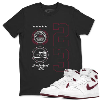 Air Jordan 1 High OG Metallic Burgundy shirts to match jordans Sneaker Emblem sneaker match tees Air Jordan 1 Metallic Burgundy SNRT Sneaker Tees streetwear brand Black 1 unisex cotton tee