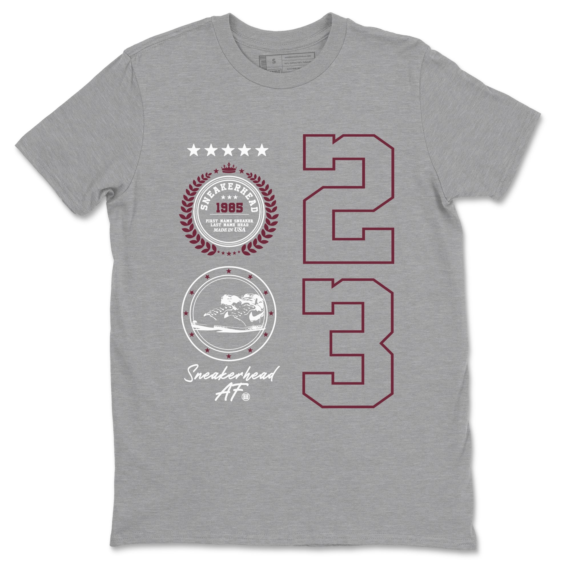 Air Jordan 1 High OG Metallic Burgundy shirts to match jordans Sneaker Emblem sneaker match tees Air Jordan 1 Metallic Burgundy SNRT Sneaker Tees streetwear brand Heather Grey 2 unisex cotton tee