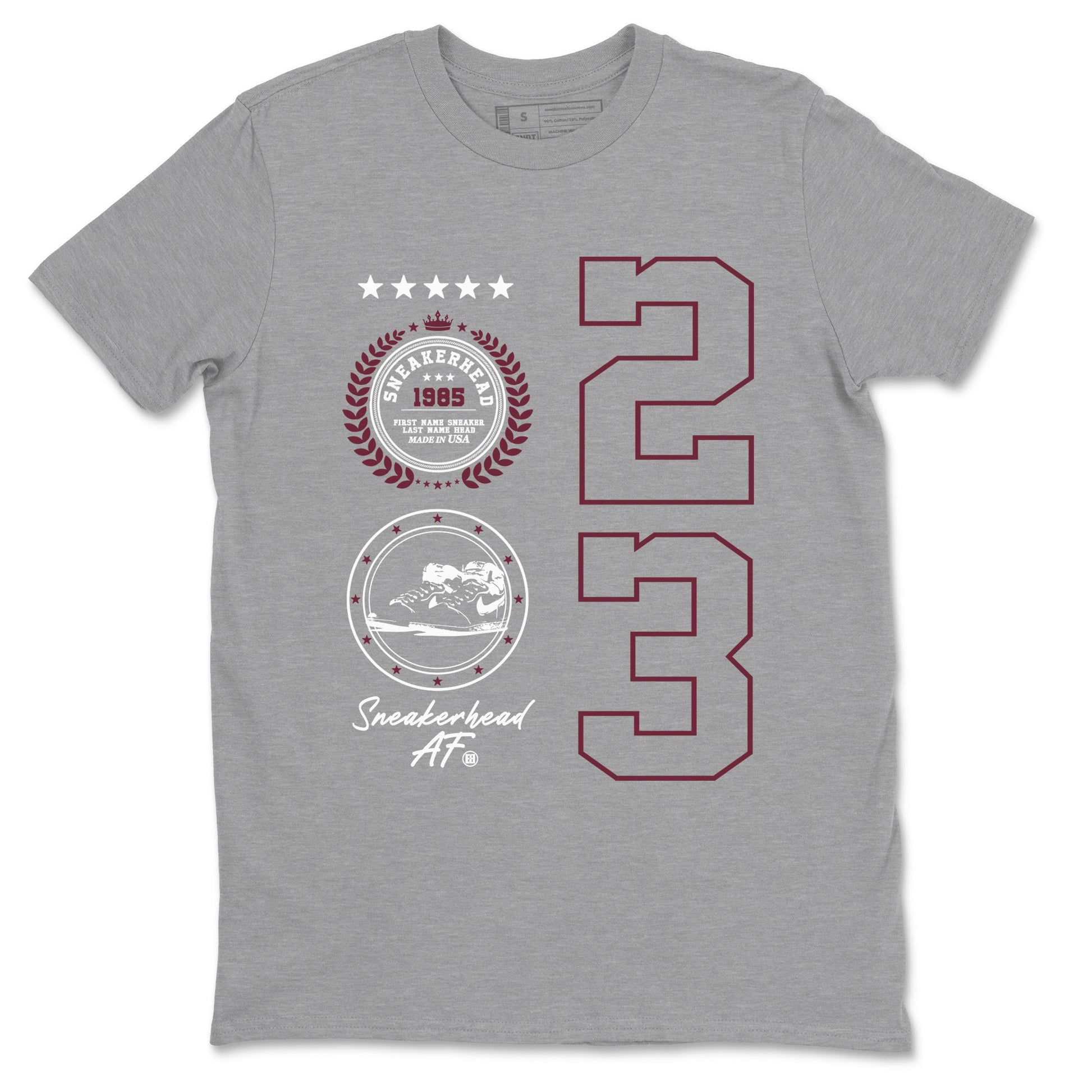 Air Jordan 1 High OG Metallic Burgundy shirts to match jordans Sneaker Emblem sneaker match tees Air Jordan 1 Metallic Burgundy SNRT Sneaker Tees streetwear brand Heather Grey 2 unisex cotton tee
