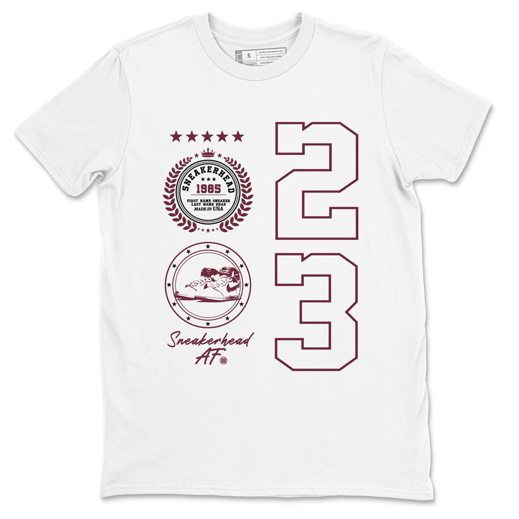 Air Jordan 1 High OG Metallic Burgundy shirts to match jordans Sneaker Emblem sneaker match tees Air Jordan 1 Metallic Burgundy SNRT Sneaker Tees streetwear brand White 2 unisex cotton tee