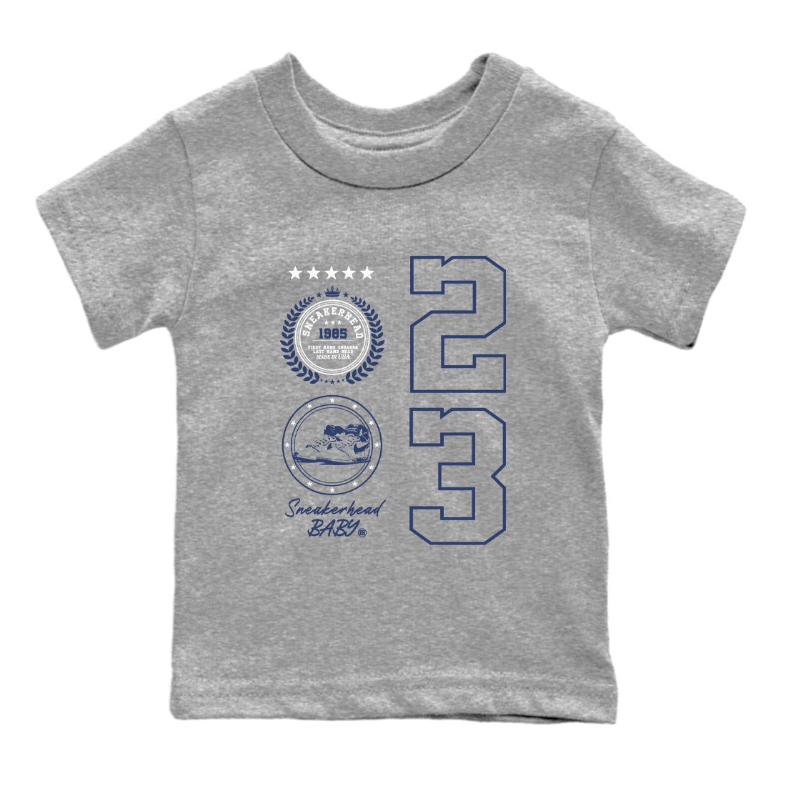 1s Midnight Navy shirts to match jordans Sneaker Emblem sneaker match tees Air Jordan 1 Midnight Navy match shoes to clothes SNRT Sneaker Tees Youth Baby Heather Grey 2 tee