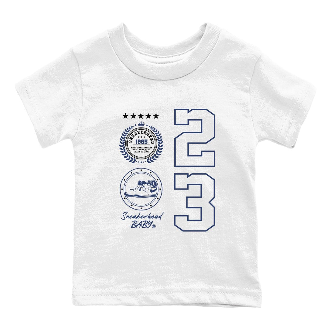 1s Midnight Navy shirts to match jordans Sneaker Emblem sneaker match tees Air Jordan 1 Midnight Navy match shoes to clothes SNRT Sneaker Tees Youth Baby White 2 tee