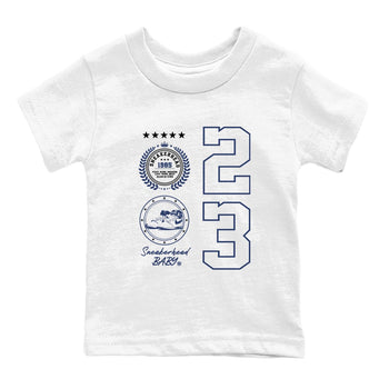 1s Midnight Navy shirts to match jordans Sneaker Emblem sneaker match tees Air Jordan 1 Midnight Navy match shoes to clothes SNRT Sneaker Tees Youth Baby White 2 tee