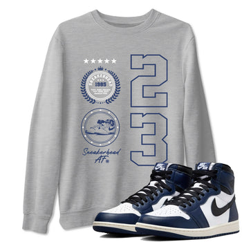 1s Midnight Navy shirts to match jordans Sneaker Emblem sneaker match tees Air Jordan 1 Midnight Navy match shoes to clothes SNRT Sneaker Tees unisex cotton Heather Grey 1 shirts