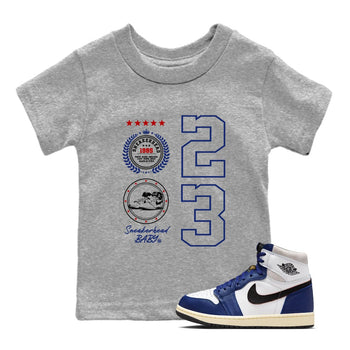 1s Rare Air shirts to match jordans Sneaker Emblem sneaker match tees Air Jordan 1 High OG Rare Air Deep Royal Blue match shoes to clothes SNRT Sneaker Tees Youth Baby Heather Grey 1 tee