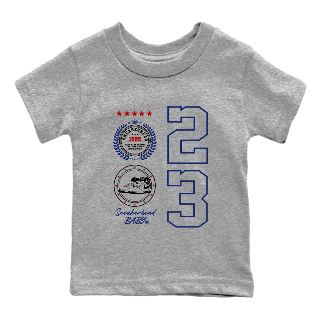 1s Rare Air shirts to match jordans Sneaker Emblem sneaker match tees Air Jordan 1 High OG Rare Air Deep Royal Blue match shoes to clothes SNRT Sneaker Tees Youth Baby Heather Grey 2 tee