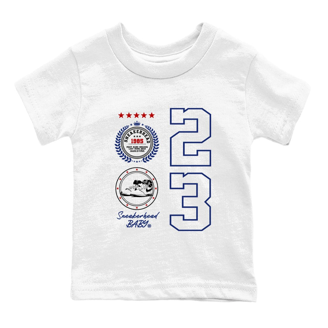 1s Rare Air shirts to match jordans Sneaker Emblem sneaker match tees Air Jordan 1 High OG Rare Air Deep Royal Blue match shoes to clothes SNRT Sneaker Tees Youth Baby White 2 tee