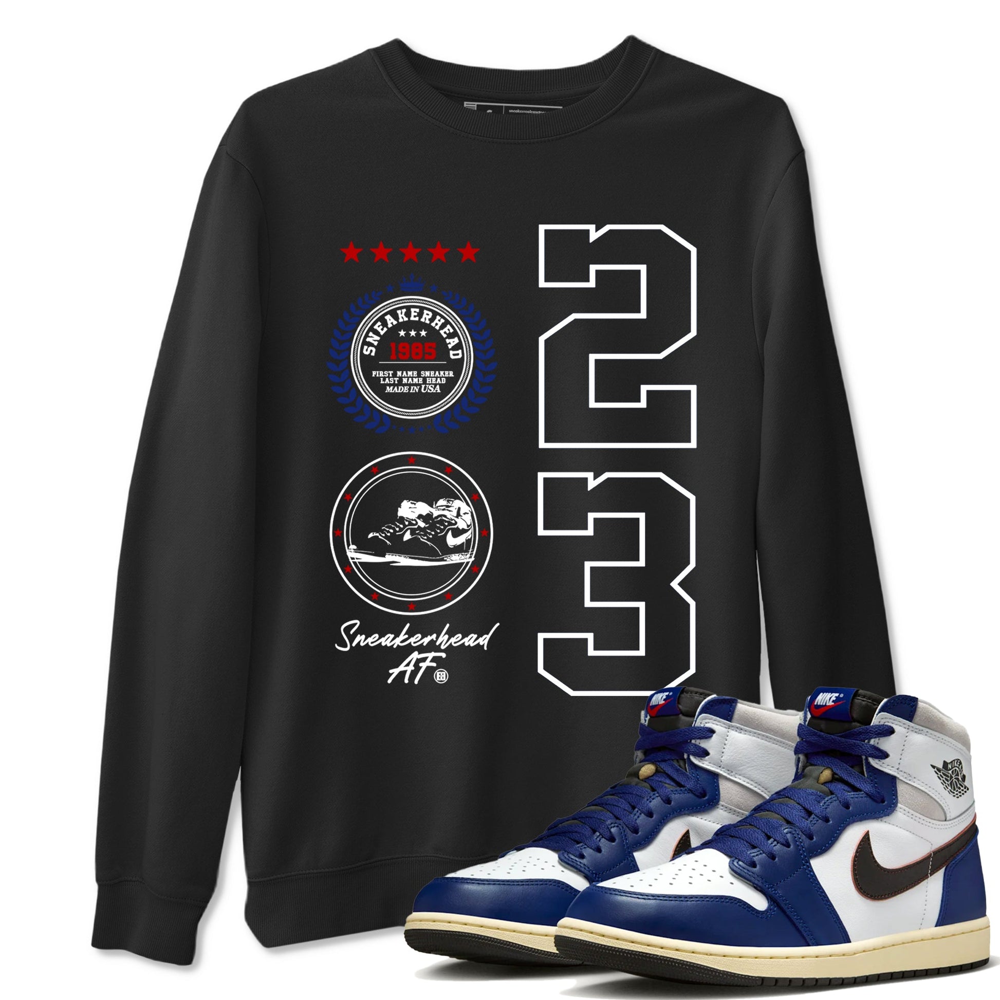 1s Rare Air shirts to match jordans Sneaker Emblem sneaker match tees Air Jordan 1 High OG Rare Air Deep Royal Blue match shoes to clothes SNRT Sneaker Tees unisex cotton Black 1 shirts