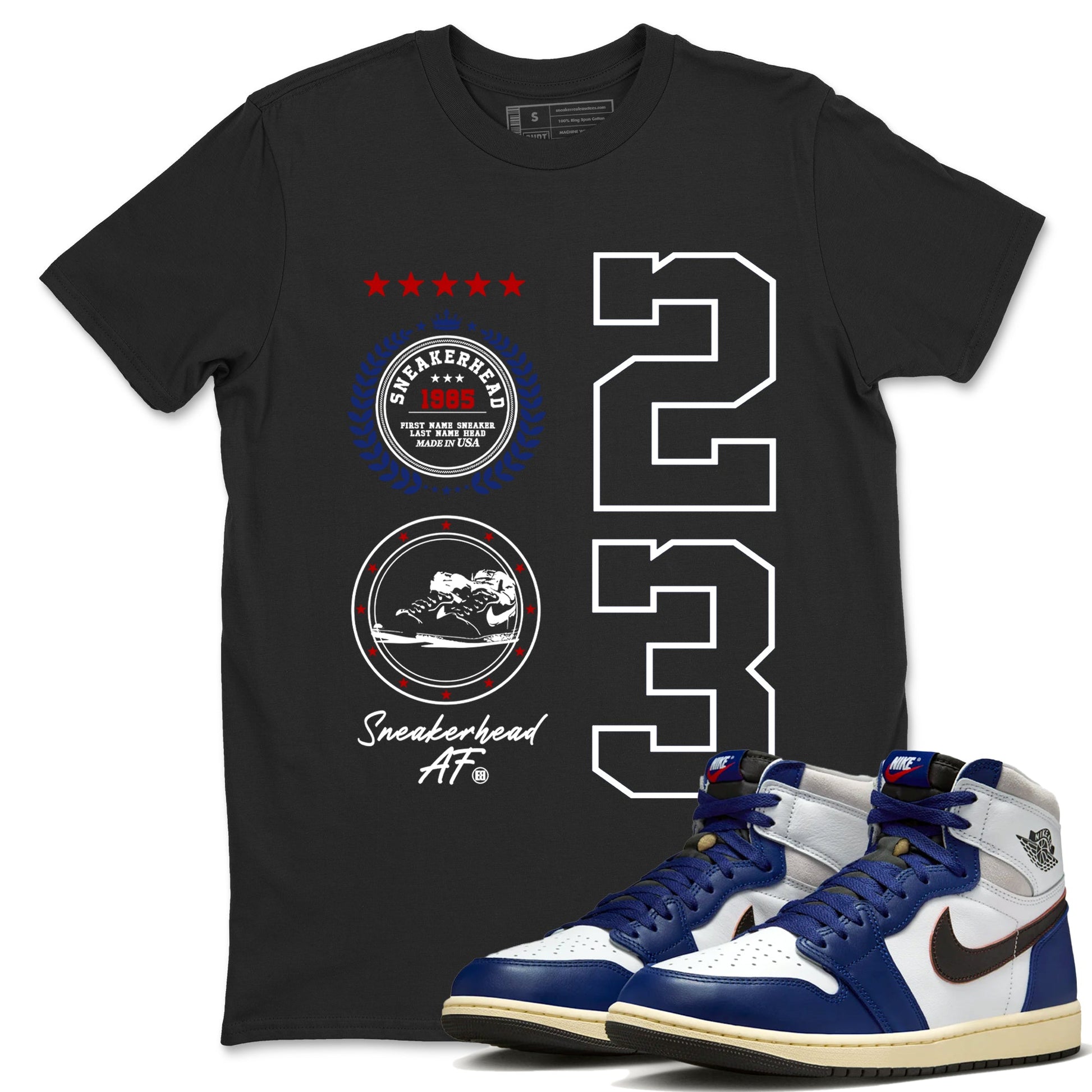 1s Rare Air shirts to match jordans Sneaker Emblem sneaker match tees Air Jordan 1 High OG Rare Air Deep Royal Blue match shoes to clothes SNRT Sneaker Tees unisex cotton Black 1 shirts