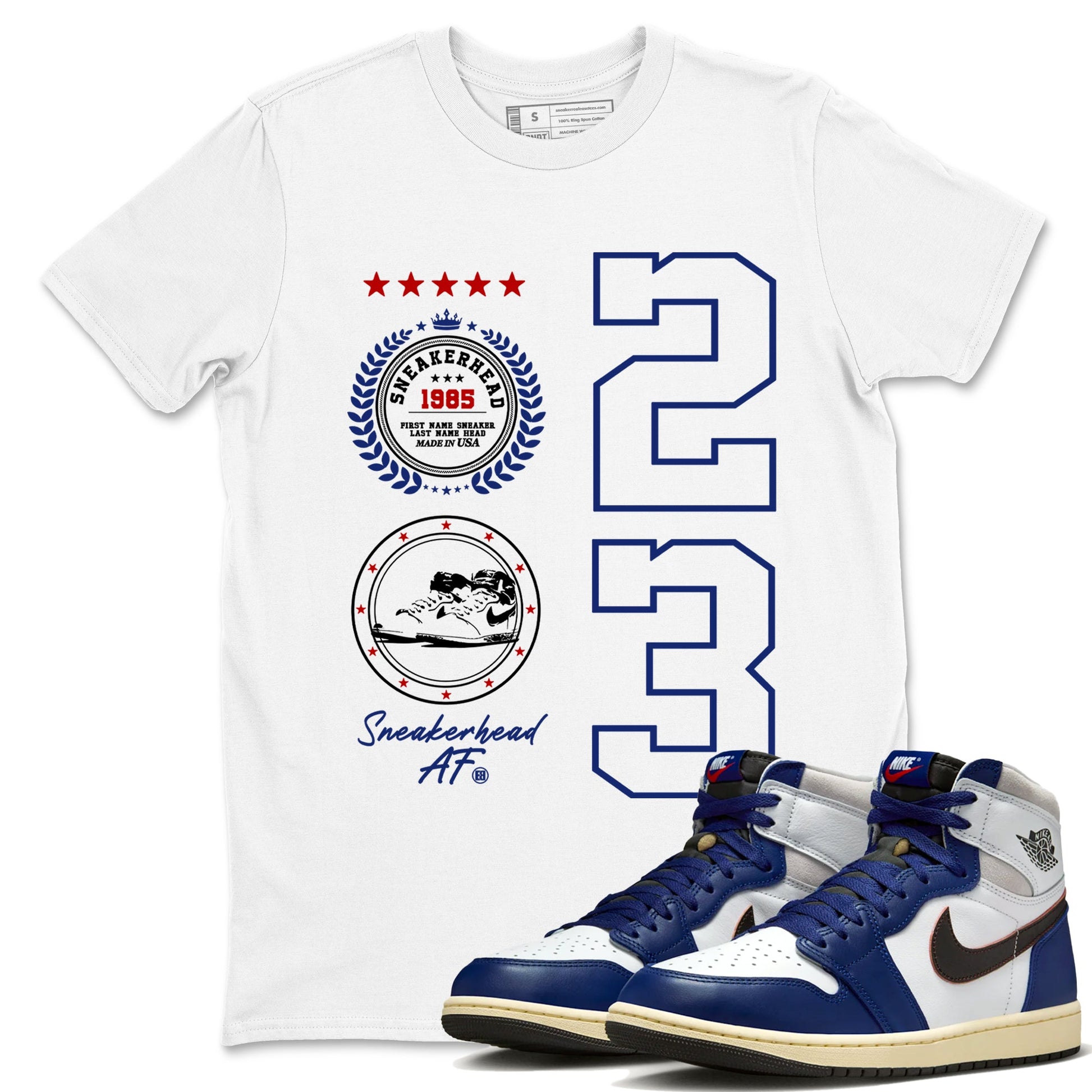 1s Rare Air shirts to match jordans Sneaker Emblem sneaker match tees Air Jordan 1 High OG Rare Air Deep Royal Blue match shoes to clothes SNRT Sneaker Tees unisex cotton White 1 shirts