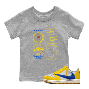 Air Jordan 1 Low x Travis Scott x Canary shirt to match jordans Sneaker Emblem sneaker tees Air Jordan 1 Travis Scott Canary Streetwear Brand SNRT Sneaker Release Tees baby toddler Heather Grey 1 cotton Shirt
