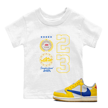 Air Jordan 1 Low x Travis Scott x Canary shirt to match jordans Sneaker Emblem sneaker tees Air Jordan 1 Travis Scott Canary Streetwear Brand SNRT Sneaker Release Tees baby toddler White 1 cotton Shirt