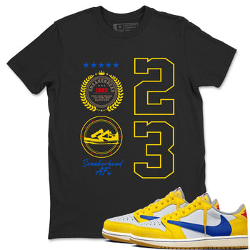 Air Jordan 1 Low x Travis Scott x Canary shirt to match jordans Sneaker Emblem sneaker tees AJ1 Travis Scott Canary Streetwear Brand SNRT Sneaker Tees unisex cotton Black 1 crew neck shirt