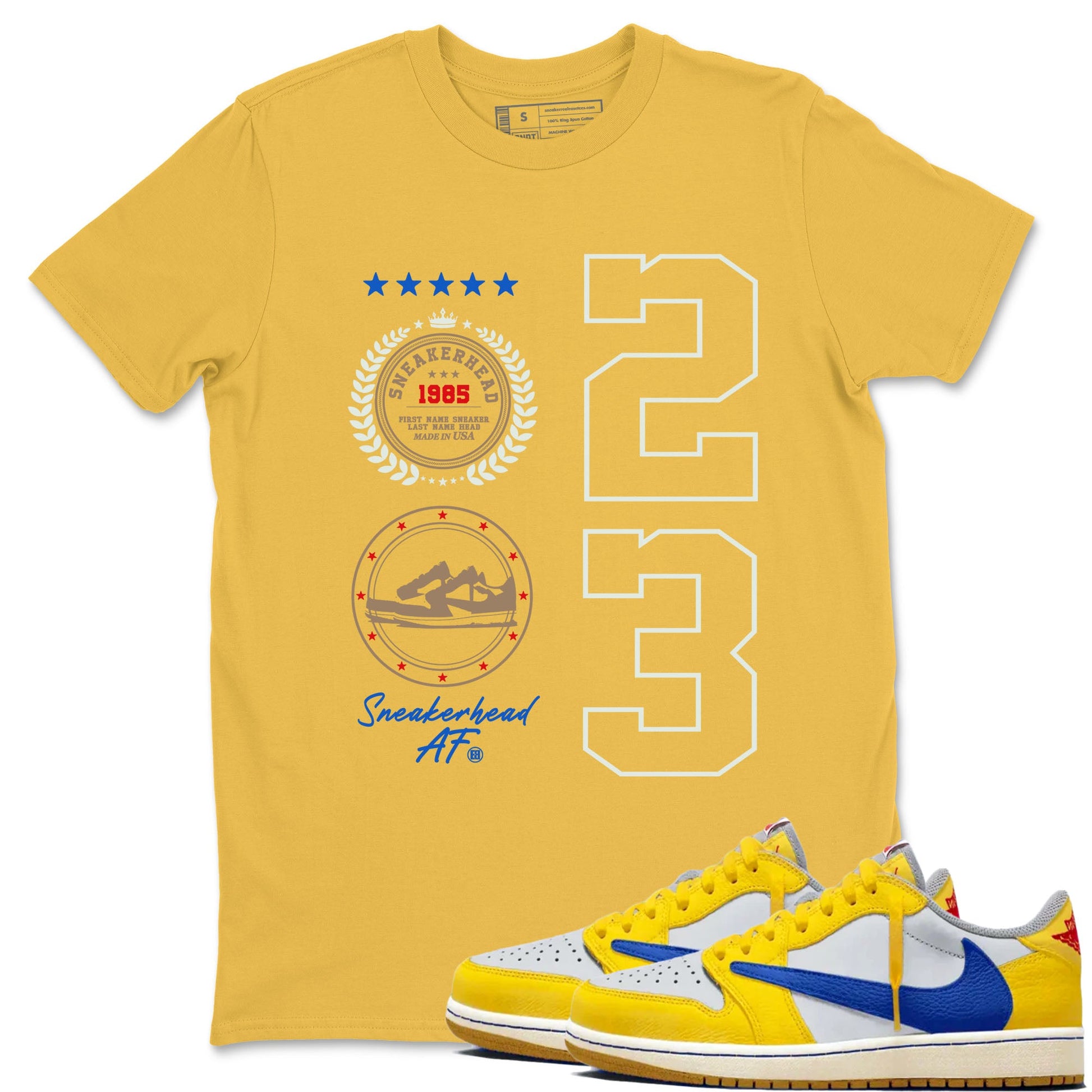 Air Jordan 1 Low x Travis Scott x Canary shirt to match jordans Sneaker Emblem sneaker tees AJ1 Travis Scott Canary Streetwear Brand SNRT Sneaker Tees unisex cotton Daisy 1 crew neck shirt