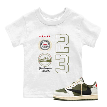 Travis Scott Medium Olive shirts to match jordans Sneaker Emblem sneaker match tees Air Jordan 1 Low x Travis Scott x Medium Olive SNRT Sneaker Release Tees Youth Baby White 1 crew neck shirts