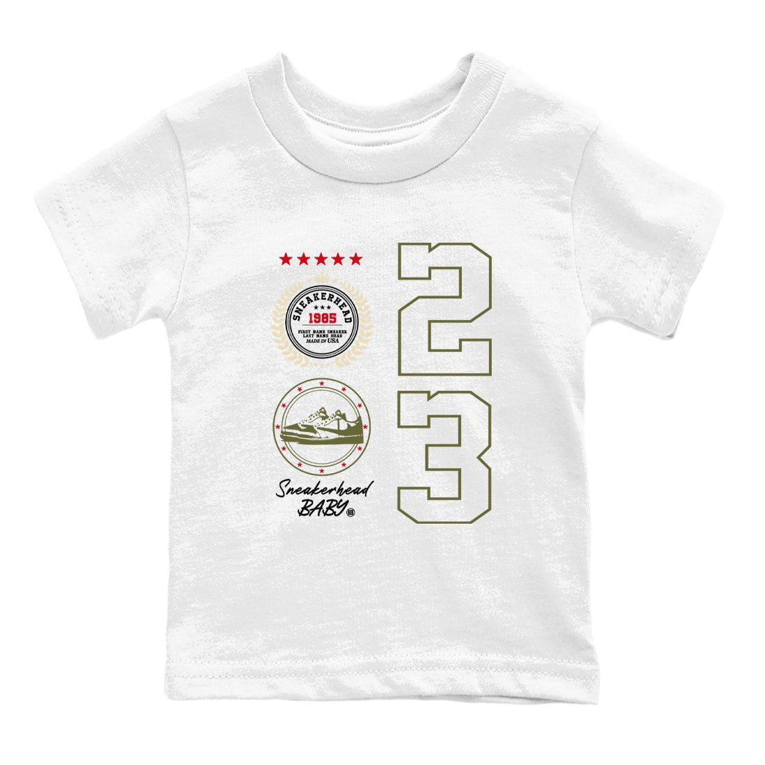 Travis Scott Medium Olive shirts to match jordans Sneaker Emblem sneaker match tees Air Jordan 1 Low x Travis Scott x Medium Olive SNRT Sneaker Release Tees Youth Baby White 2 crew neck shirts