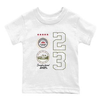 Travis Scott Medium Olive shirts to match jordans Sneaker Emblem sneaker match tees Air Jordan 1 Low x Travis Scott x Medium Olive SNRT Sneaker Release Tees Youth Baby White 2 crew neck shirts