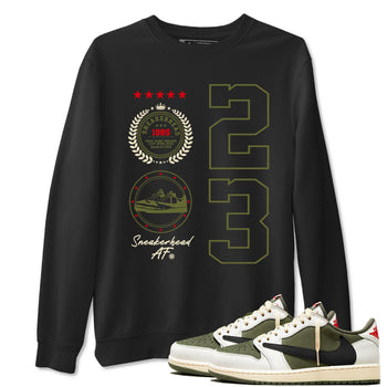 Travis Scott Medium Olive shirts to match jordans Sneaker Emblem sneaker match tees Air Jordan 1 Low x Travis Scott x Medium Olive SNRT Sneaker Release Tees unisex cotton Black 1 crew neck shirts