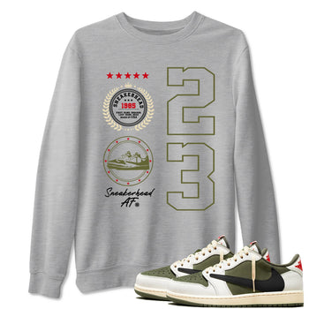 Travis Scott Medium Olive shirts to match jordans Sneaker Emblem sneaker match tees Air Jordan 1 Low x Travis Scott x Medium Olive SNRT Sneaker Release Tees unisex cotton Heather Grey 1 crew neck shirts