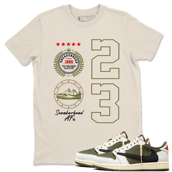 Travis Scott Medium Olive shirts to match jordans Sneaker Emblem sneaker match tees Air Jordan 1 Low x Travis Scott x Medium Olive SNRT Sneaker Release Tees unisex cotton Natural 1 crew neck shirts