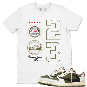 Travis Scott Medium Olive shirts to match jordans Sneaker Emblem sneaker match tees Air Jordan 1 Low x Travis Scott x Medium Olive SNRT Sneaker Release Tees unisex cotton White 1 crew neck shirts