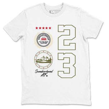 Travis Scott Medium Olive shirts to match jordans Sneaker Emblem sneaker match tees Air Jordan 1 Low x Travis Scott x Medium Olive SNRT Sneaker Release Tees unisex cotton White 2 crew neck shirts