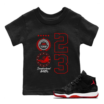11s Bred Velvet shirts to match jordans Sneaker Emblem sneaker match tees Air Jordan 11 Retro Bred Velvet match shoes to clothes SNRT Sneaker Tees Youth Baby Black 1 tee