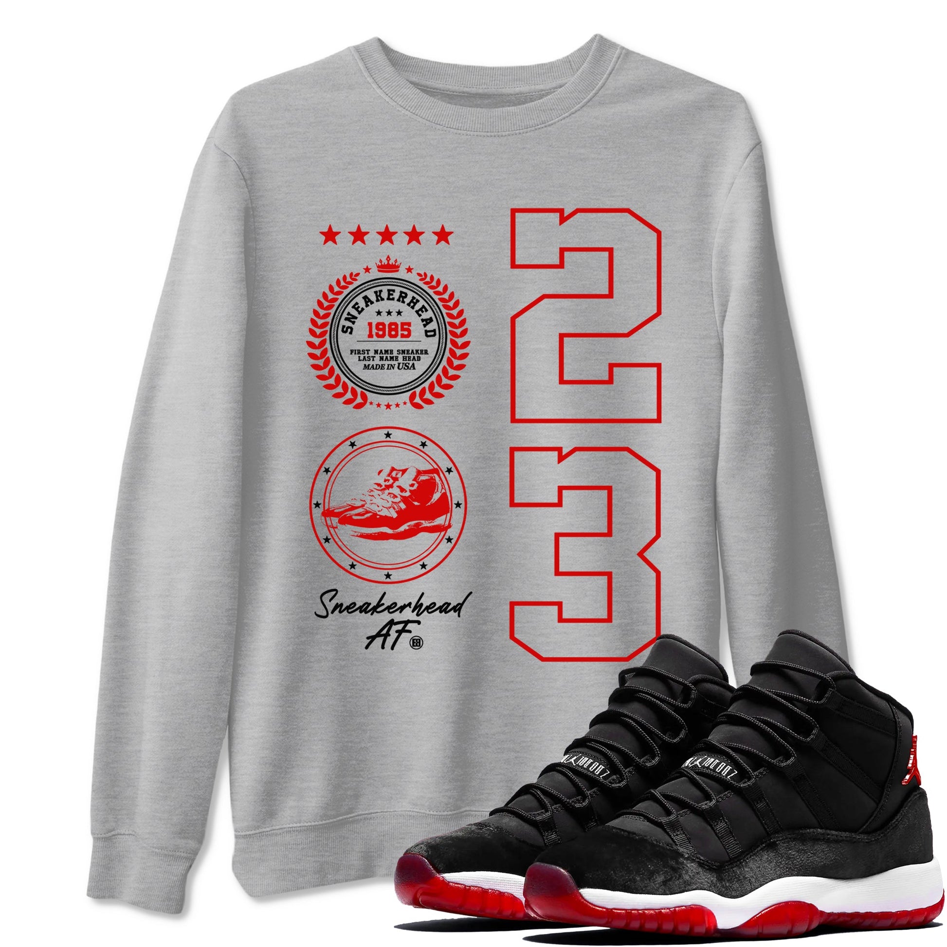 11s Bred Velvet shirts to match jordans Sneaker Emblem sneaker match tees Air Jordan 11 Retro Bred Velvet match shoes to clothes SNRT Sneaker Tees unisex cotton Heather Grey 1 shirts