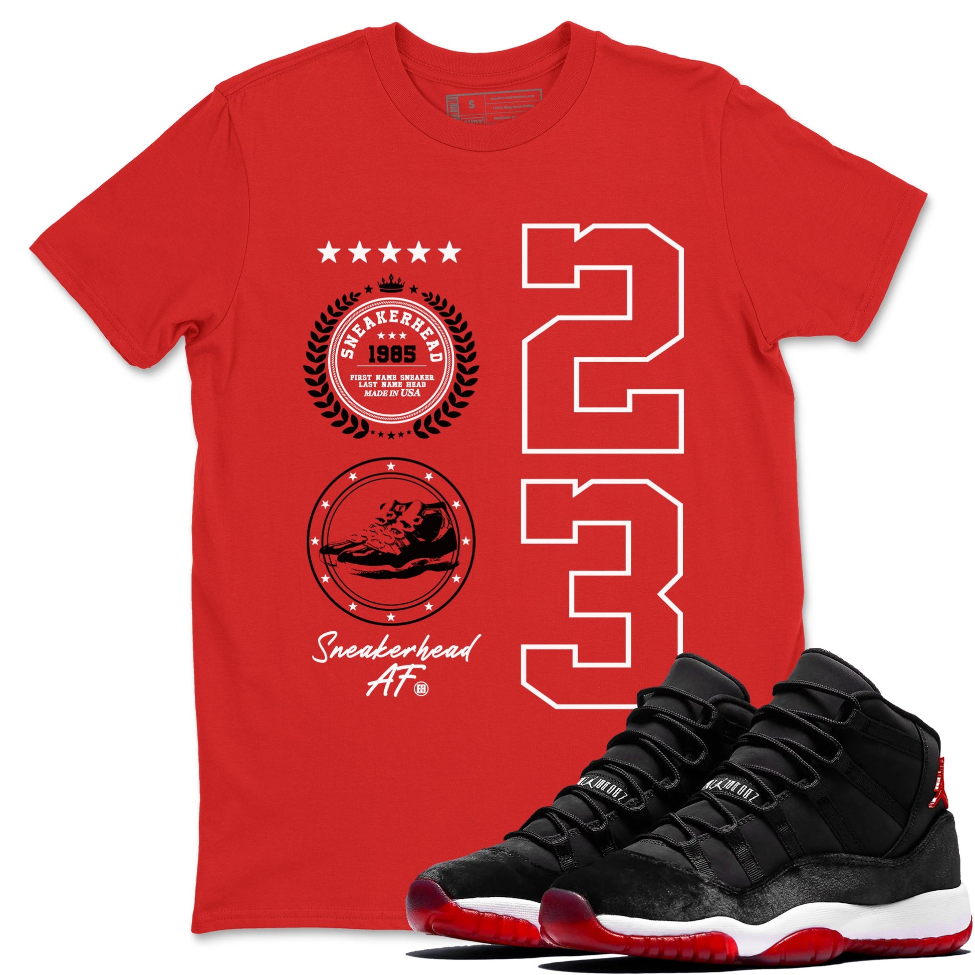 11s Bred Velvet shirts to match jordans Sneaker Emblem sneaker match tees Air Jordan 11 Retro Bred Velvet match shoes to clothes SNRT Sneaker Tees unisex cotton Red 1 shirts