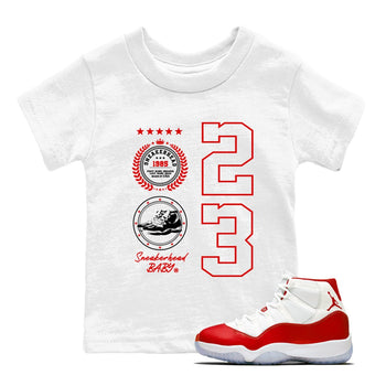 11s Cherry shirts to match jordans Sneaker Emblem sneaker match tees Air Jordan 11 Retro Cherry match shoes to clothes SNRT Sneaker Tees Youth Baby White 1 tee