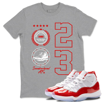 11s Cherry shirts to match jordans Sneaker Emblem sneaker match tees Air Jordan 11 Retro Cherry match shoes to clothes SNRT Sneaker Tees unisex cotton Heather Grey 1 shirts
