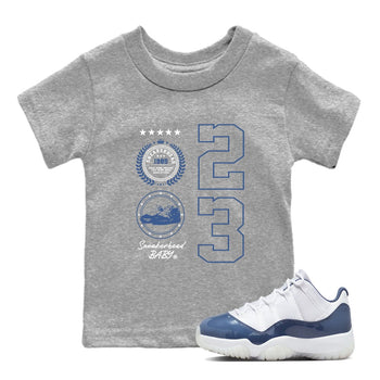 11s Diffused Blue shirts to match jordans Sneaker Emblem sneaker match tees Air Jordan 11 Diffused Blue SNRT Sneaker Release Tees Youth Baby Heather Grey 1 crew neck shirts