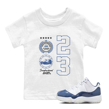 11s Diffused Blue shirts to match jordans Sneaker Emblem sneaker match tees Air Jordan 11 Diffused Blue SNRT Sneaker Release Tees Youth Baby White 1 crew neck shirts