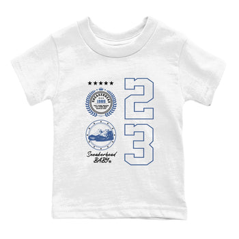 11s Diffused Blue shirts to match jordans Sneaker Emblem sneaker match tees Air Jordan 11 Diffused Blue SNRT Sneaker Release Tees Youth Baby White 2 crew neck shirts