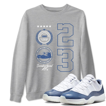 11s Diffused Blue shirts to match jordans Sneaker Emblem sneaker match tees Air Jordan 11 Diffused Blue SNRT Sneaker Release Tees unisex cotton Heather Grey 1 crew neck shirts