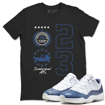 11s Diffused Blue shirts to match jordans Sneaker Emblem sneaker match tees Air Jordan 11 Diffused Blue SNRT Sneaker Release Tees unisex cotton Black 1 crew neck shirts