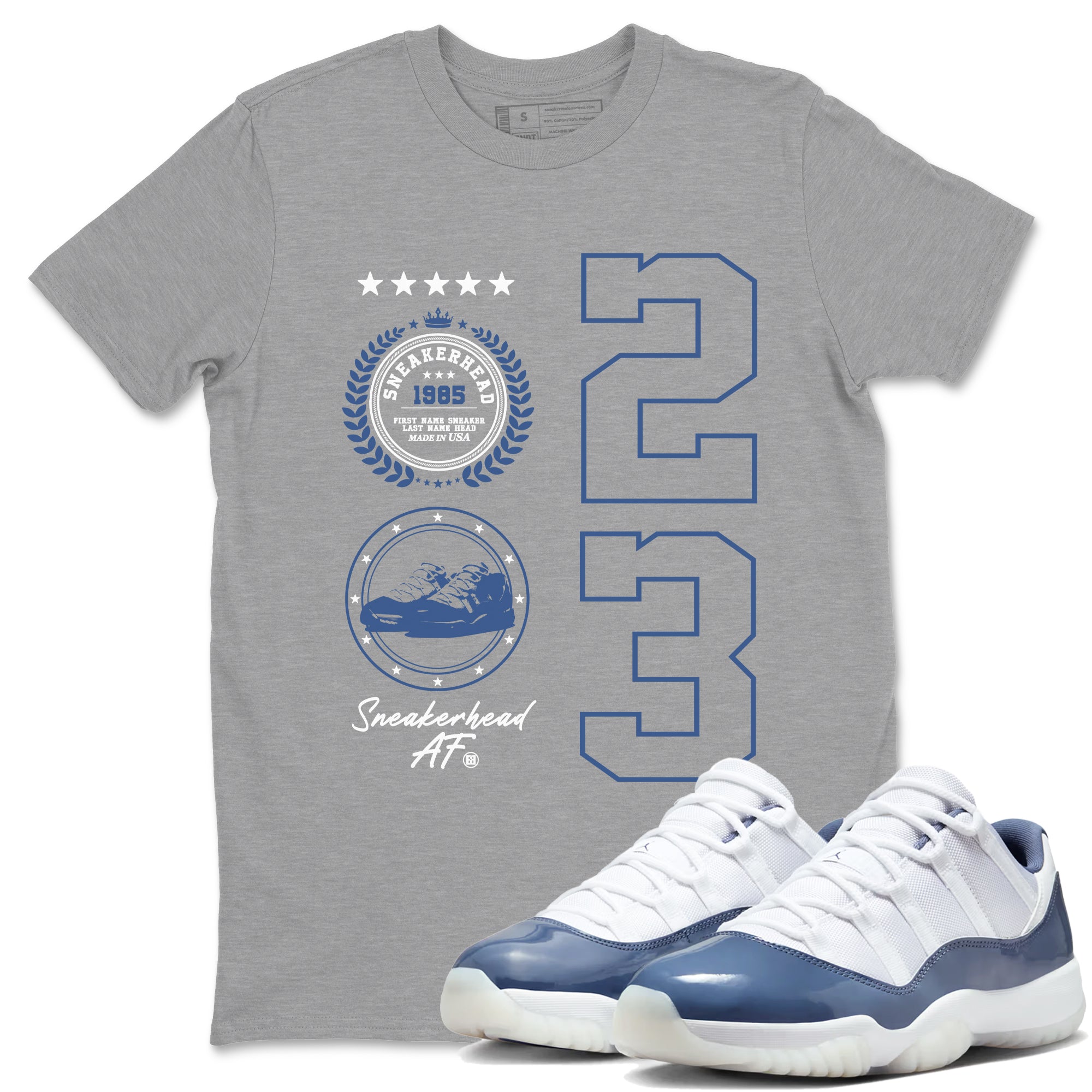 11s Diffused Blue shirts to match jordans Sneaker Emblem sneaker match tees Air Jordan 11 Diffused Blue SNRT Sneaker Release Tees unisex cotton Heather Grey 1 crew neck shirts