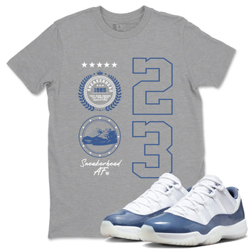 11s Diffused Blue shirts to match jordans Sneaker Emblem sneaker match tees Air Jordan 11 Diffused Blue SNRT Sneaker Release Tees unisex cotton Heather Grey 1 crew neck shirts