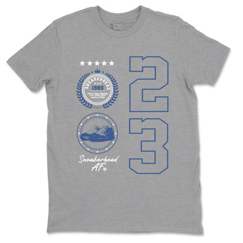 11s Diffused Blue shirts to match jordans Sneaker Emblem sneaker match tees Air Jordan 11 Diffused Blue SNRT Sneaker Release Tees unisex cotton Heather Grey 2 crew neck shirts