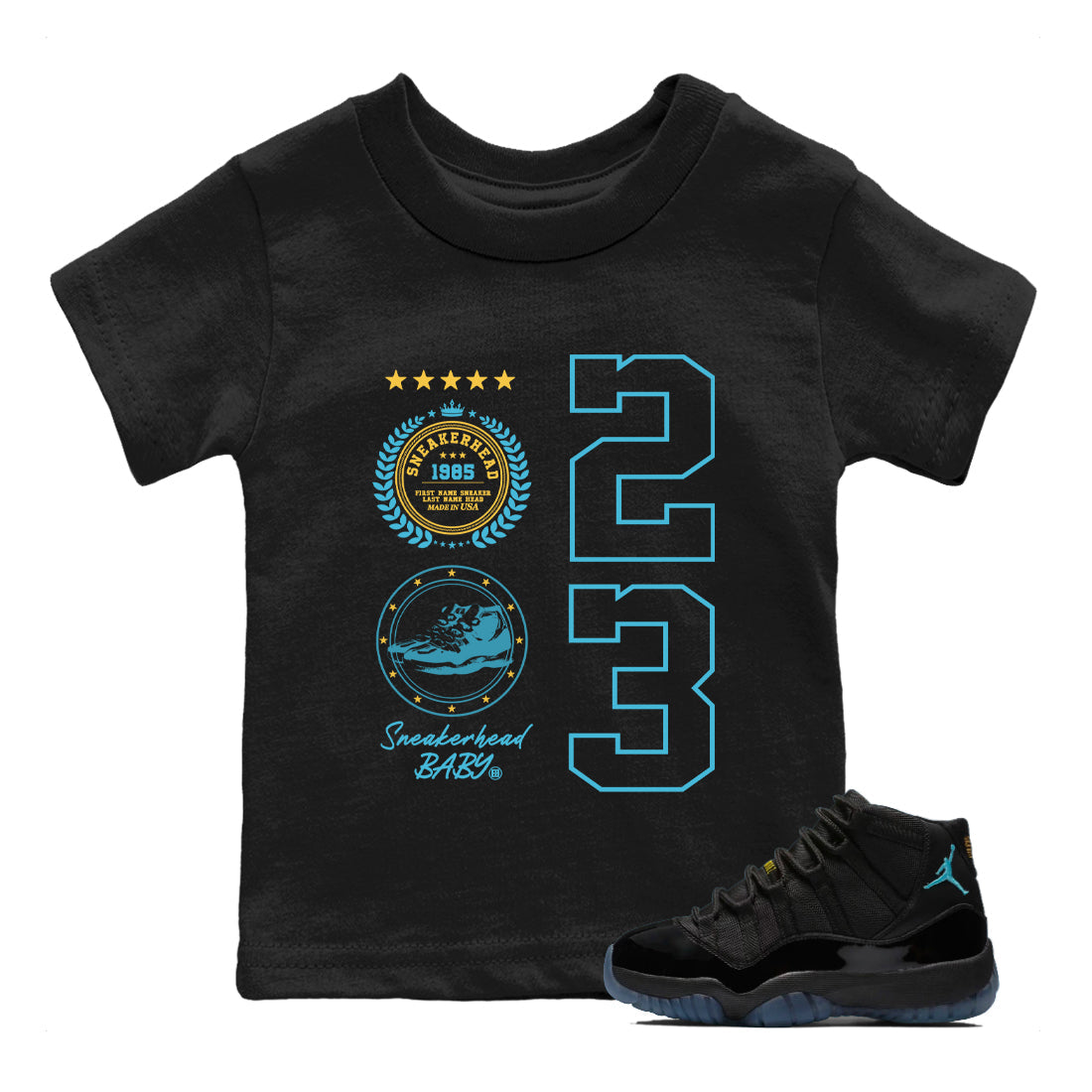 Sneaker Threads – Sneaker Tees To Match Air Jordan 11 Retro Gamma – Sneaker Emblem Youth Graphic Tee Black 1. Perfect for Jordan releases 2025 colorways.