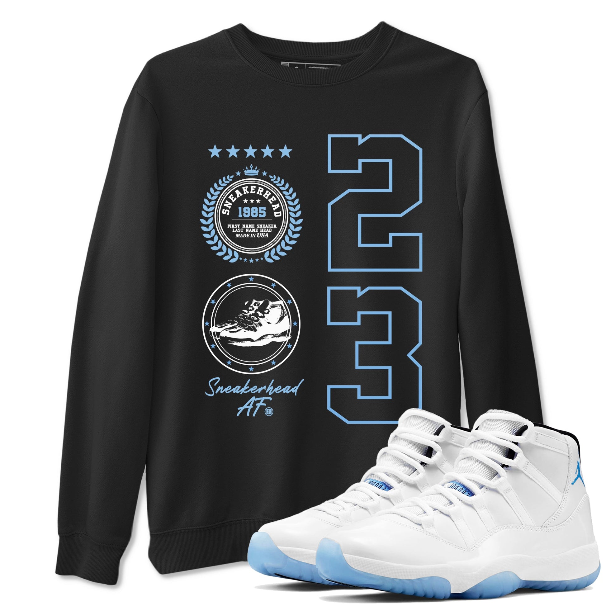AJ11 Retro Legend Blue shirts to match jordans Sneaker Emblem best t shirts to wear with jordans 11s Legend Blue match shoes to clothes SNRT Sneaker Tees unisex cotton Black 1 shirts