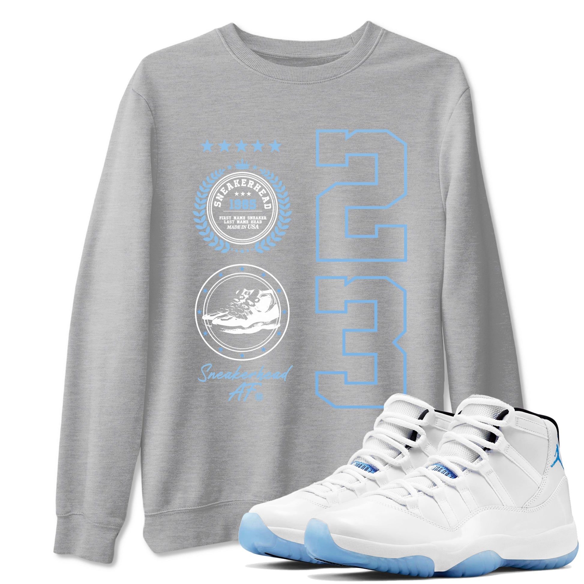 AJ11 Retro Legend Blue shirts to match jordans Sneaker Emblem best t shirts to wear with jordans 11s Legend Blue match shoes to clothes SNRT Sneaker Tees unisex cotton Heather Grey 1 shirts