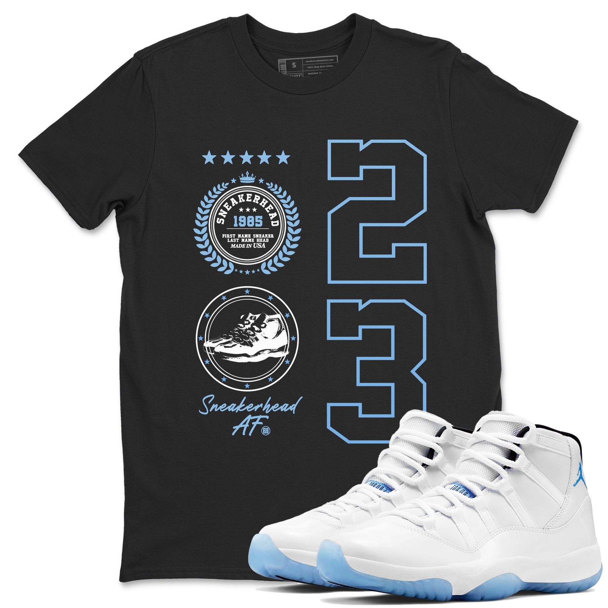 AJ11 Retro Legend Blue shirts to match jordans Sneaker Emblem best t shirts to wear with jordans 11s Legend Blue match shoes to clothes SNRT Sneaker Tees unisex cotton Black 1 shirts
