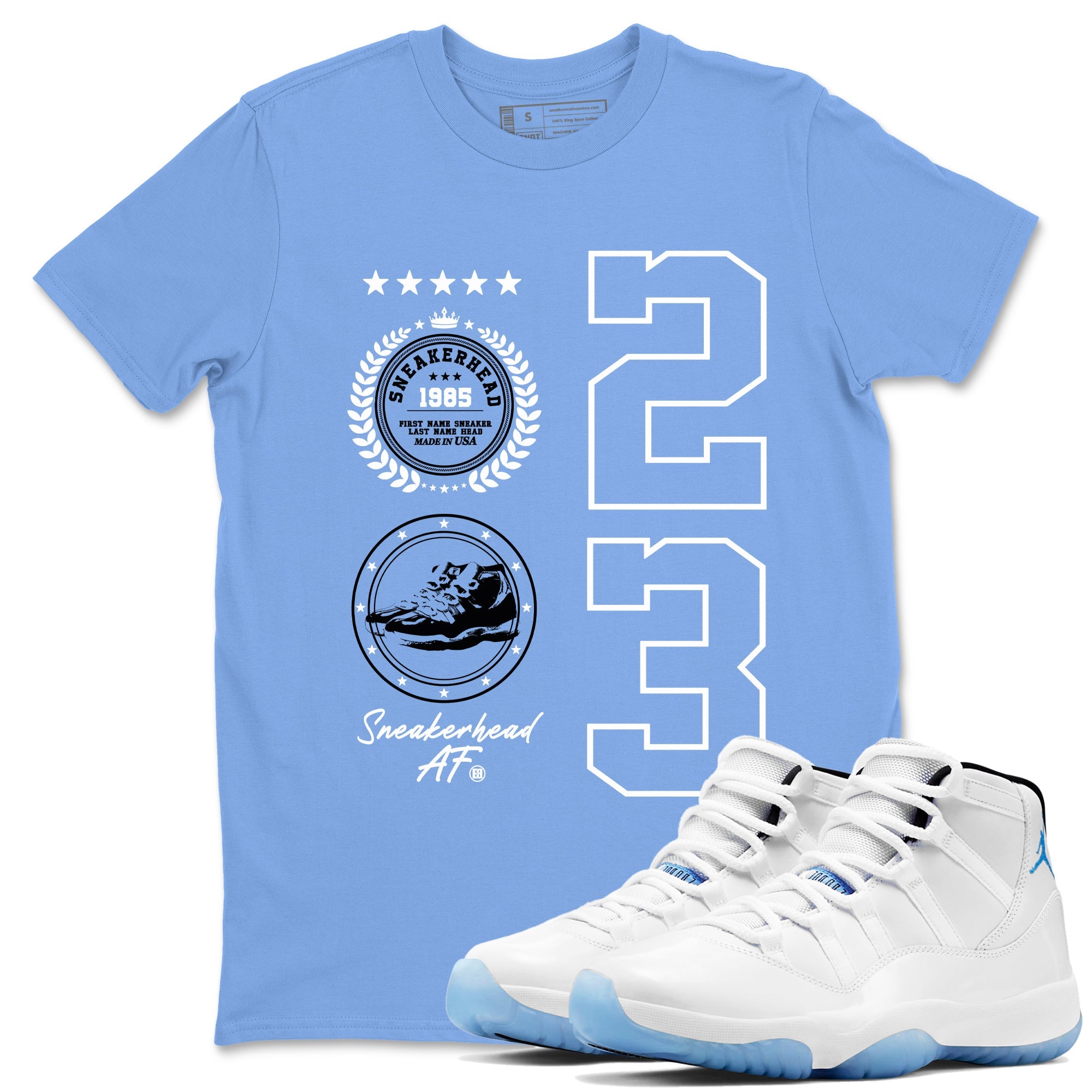 AJ11 Retro Legend Blue shirts to match jordans Sneaker Emblem best t shirts to wear with jordans 11s Legend Blue match shoes to clothes SNRT Sneaker Tees unisex cotton Carolina Blue 1 shirts