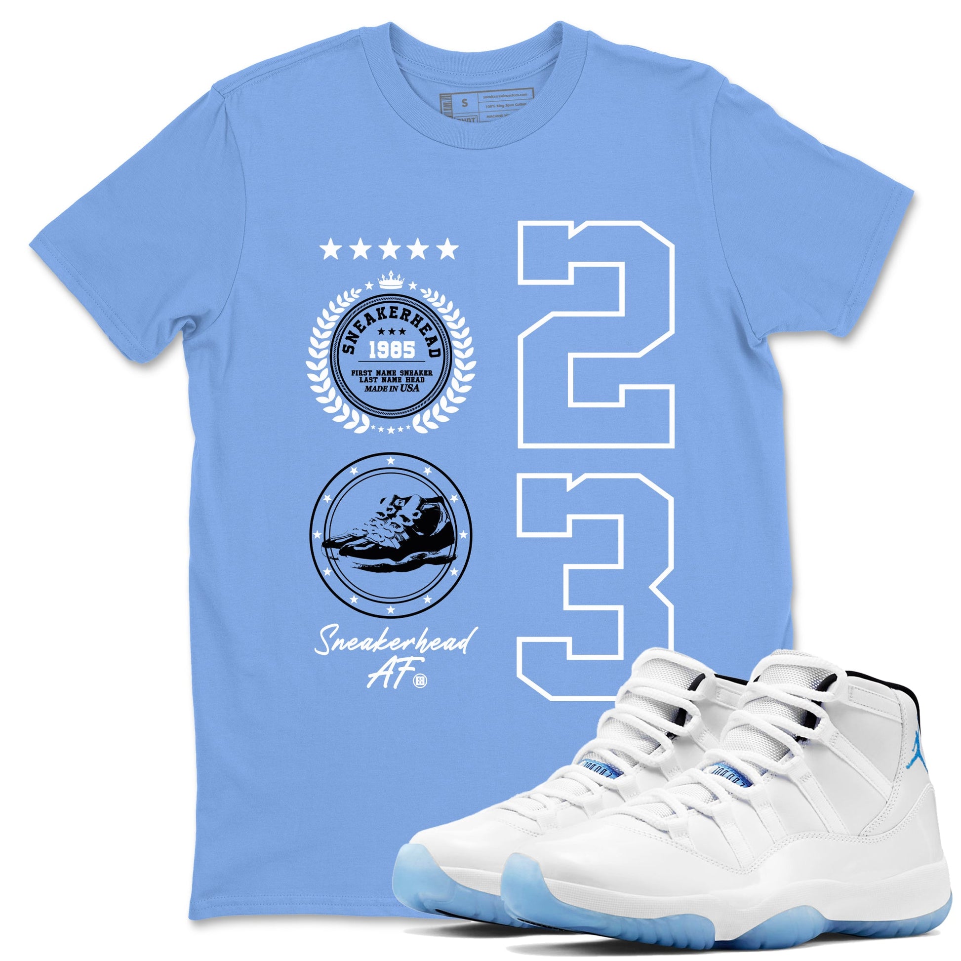AJ11 Retro Legend Blue shirts to match jordans Sneaker Emblem best t shirts to wear with jordans 11s Legend Blue match shoes to clothes SNRT Sneaker Tees unisex cotton Carolina Blue 1 shirts