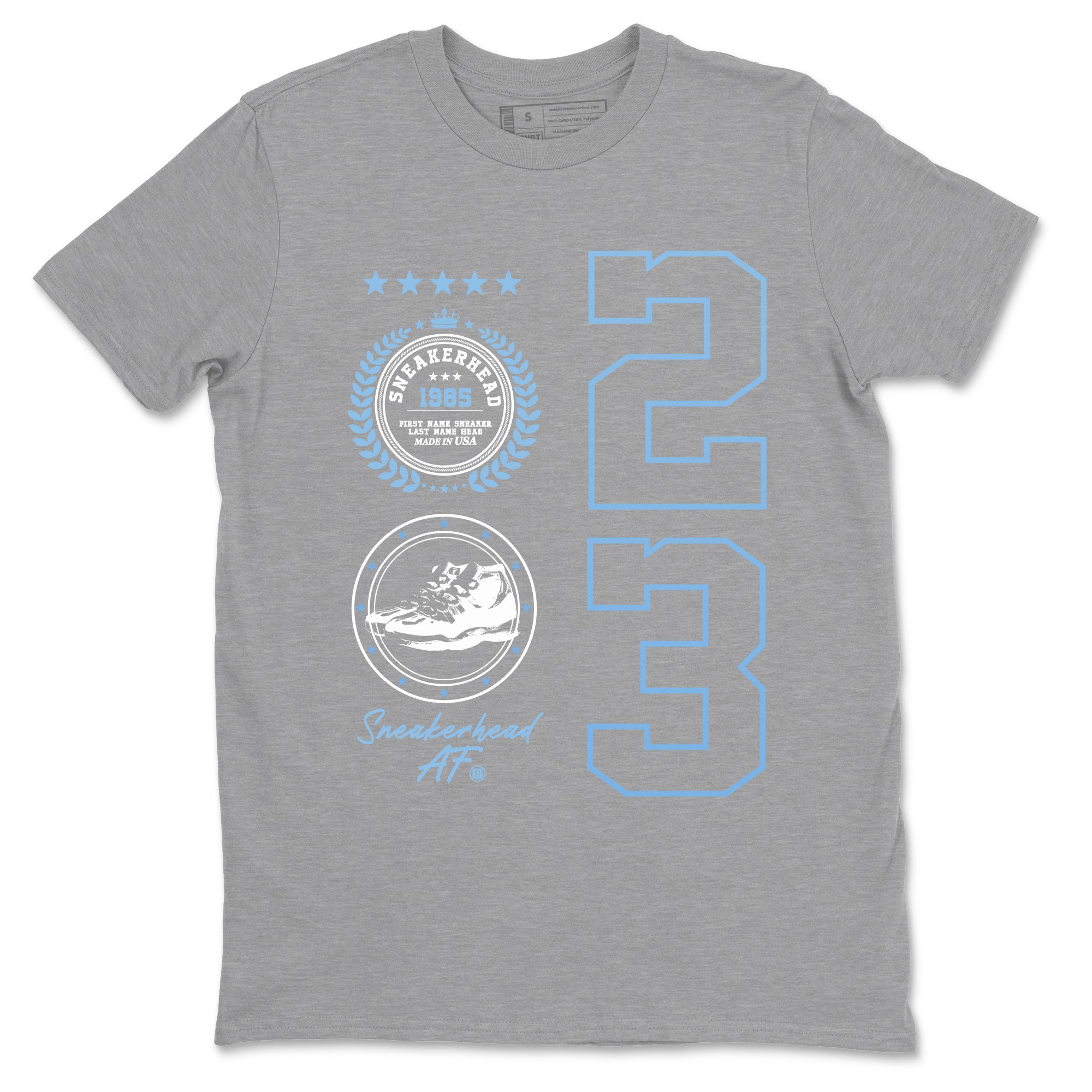 AJ11 Retro Legend Blue shirts to match jordans Sneaker Emblem best t shirts to wear with jordans 11s Legend Blue match shoes to clothes SNRT Sneaker Tees unisex cotton Heather Grey 2 shirts