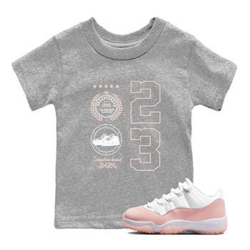 11s Legend Pink shirt to match jordans Sneaker Emblem sneaker tees Air Jordan 11 Legend Pink SNRT sneaker release tees baby toddler Heather Grey 1 cotton Shirt