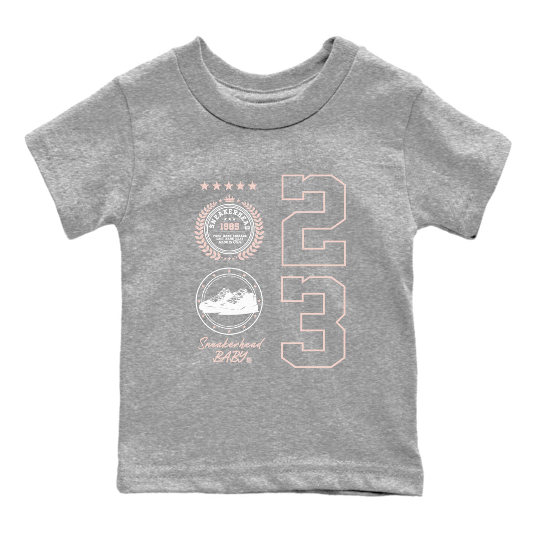 11s Legend Pink shirt to match jordans Sneaker Emblem sneaker tees Air Jordan 11 Legend Pink SNRT sneaker release tees baby toddler Heather Grey 2 cotton Shirt