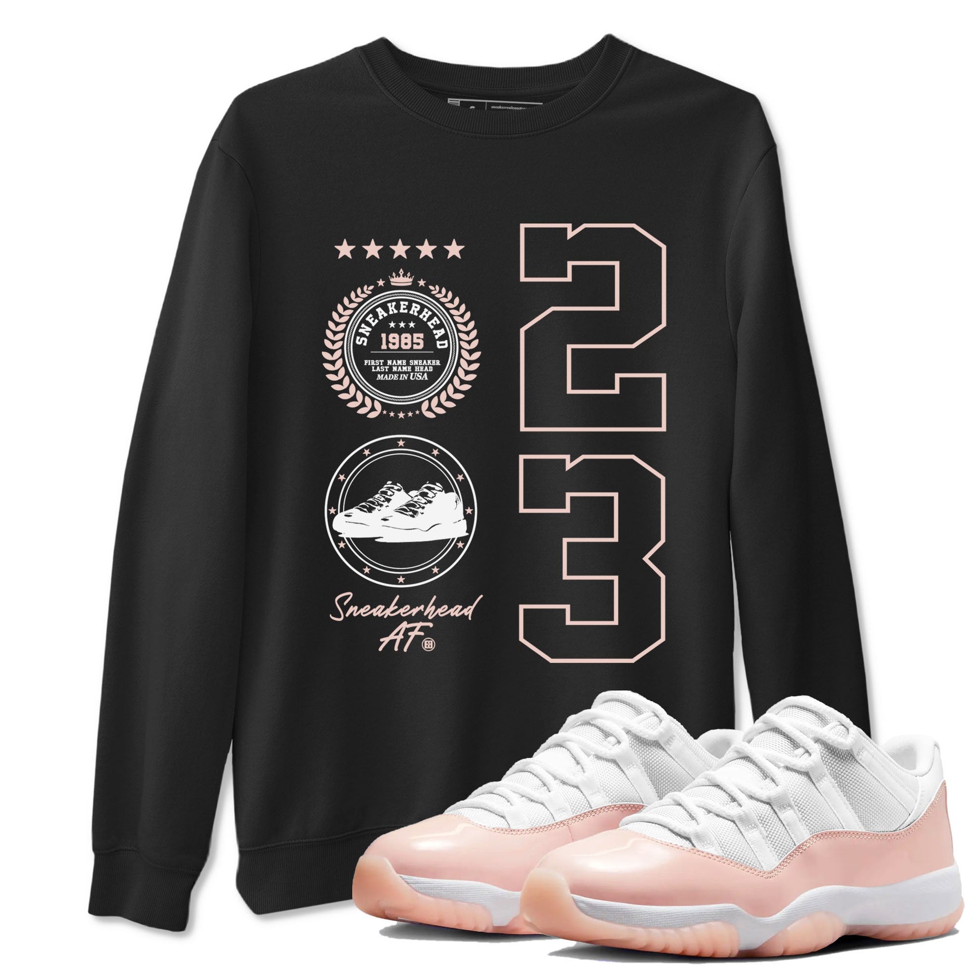 11s Legend Pink shirt to match jordans Sneaker Emblem sneaker tees Air Jordan 11 Legend Pink SNRT Sneaker Release Tees unisex cotton Black 1 crew neck shirt